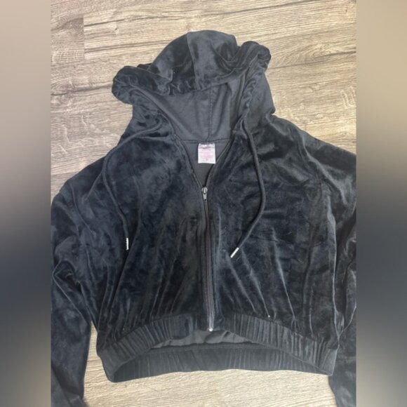 No Boundaries Black Velour Zip-Up Jacket - Picture 2 of 4